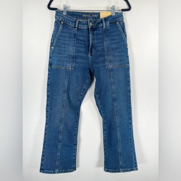 NWT MICHAEL KORS SELMA CROPPED FLARE HIGH-RISE Jeans LAKEBLUEWSH QS4905NE9Z Sz 6 - Picture 2 of 13